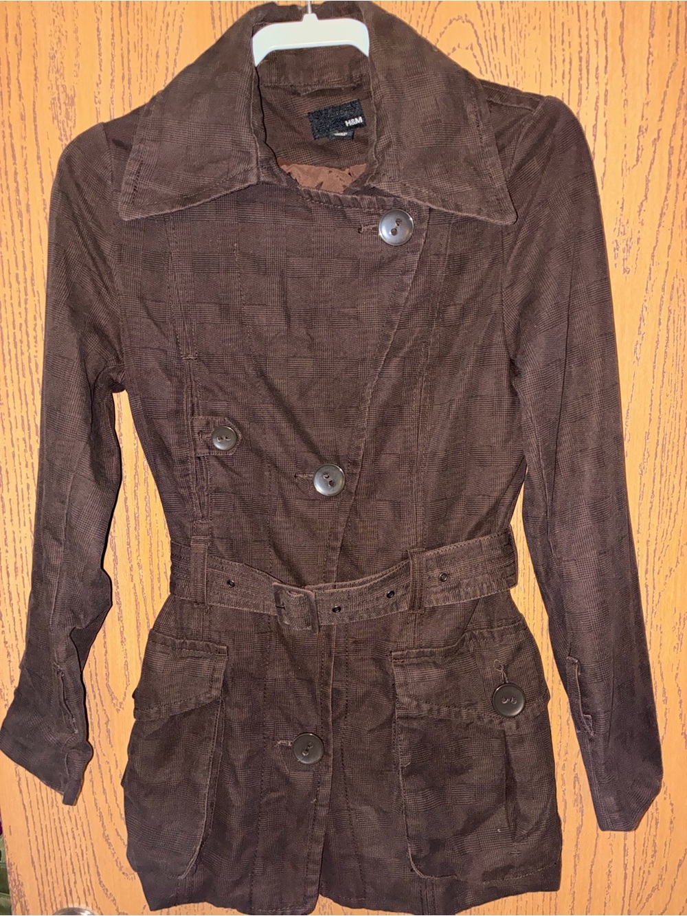 H&M BROWN DOUBLE-BREASTED BELTED TRENCH COAT